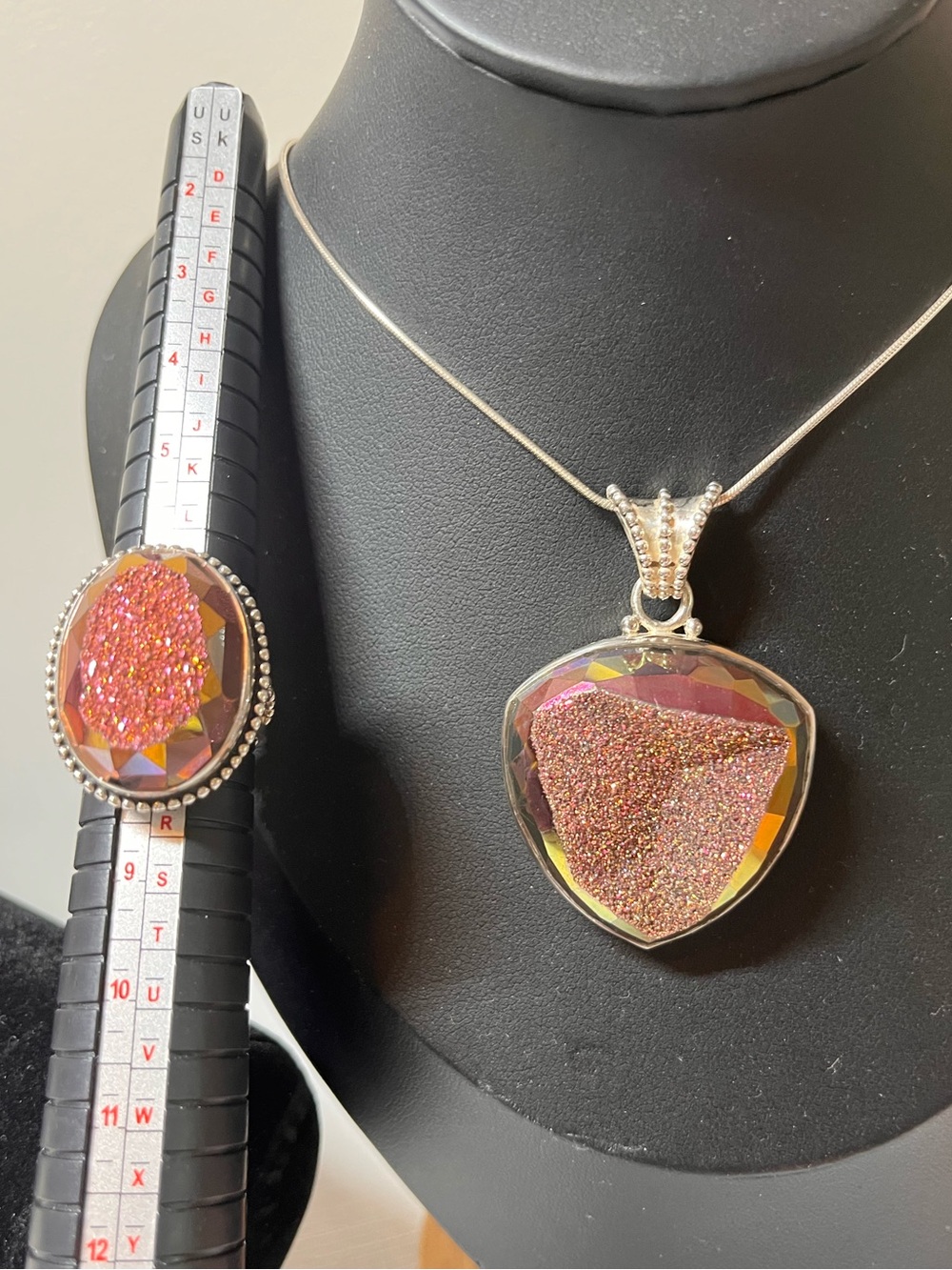 GEMS EN VOGUE 925 Sterling Silver Druzy Pendant Necklace and Ring Set - Picture 2 of 16
